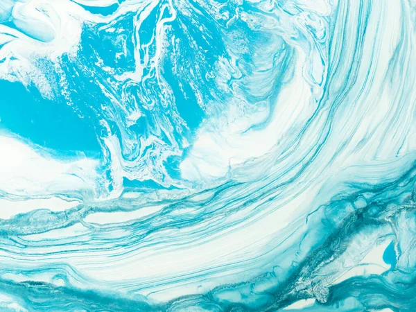 抽象絵画青い波の創造的な手の背景 大理石の質感 抽象的な海 キャンバス上のアクリル絵具を描いた 現代美術 現代美術 — ストック写真