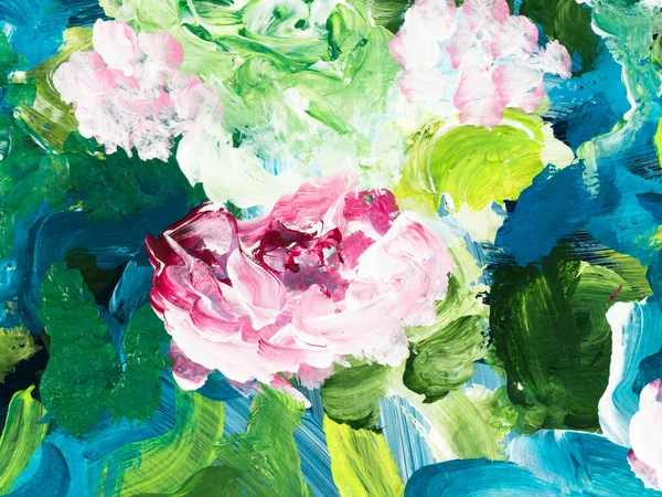 Abstrakte Malerei Helle Blumen Original Handgezeichnet Impressionistischer Stil Farbtextur Pinselstriche — Stockfoto