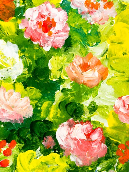 Abstrakt Målning Ljusa Blommor Original Hand Dras Impressionism Stil Färg — Stockfoto