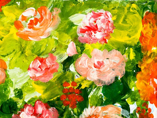 Abstrakt Målning Röda Blommor Original Hand Dras Impressionism Stil Färg — Stockfoto