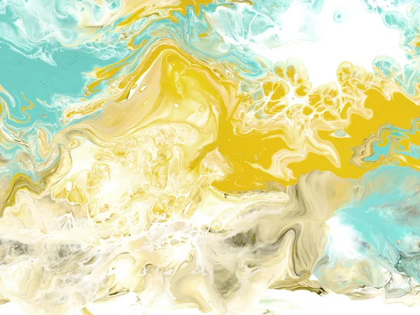 Бірюзовий Жовтий Абстрактний Творчий Ручний Пофарбований Фон Рідинне Мистецтво Мармурова — стокове фото
