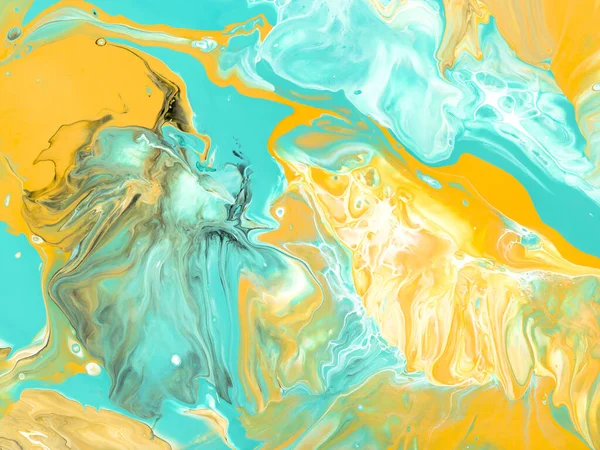 Turquesa Amarelo Abstrato Criativo Pintado Mão Fundo Arte Fluida Textura — Fotografia de Stock