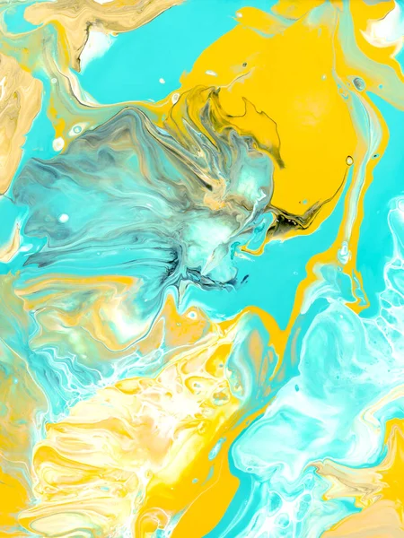 Turquesa Amarelo Abstrato Criativo Pintado Mão Fundo Arte Fluida Textura — Fotografia de Stock