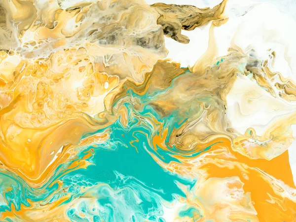 绿松石波以黄色抽象的大海和沙滩 富有创意的手绘背景 大理石质感 抽象的海洋 帆布上的丙烯酸绘画 现代艺术 当代艺术 — 图库照片