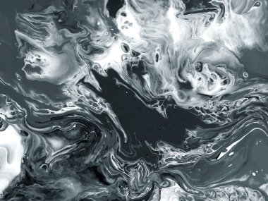 Siyah ve beyaz soyut el boyası arka plan, mermer dokular, soyut okyanus, tuvalde akrilik boya. Modern sanat. Çağdaş sanat.