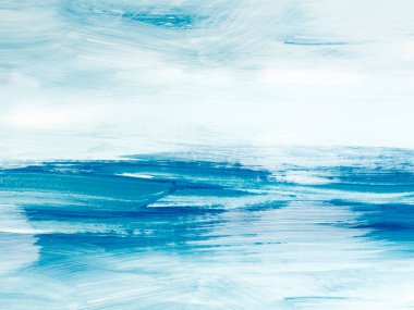Abstract sea landscape. Original painting. Hand drawn, impressionism style, blue color texture with copy space, brush strokes of paint,  art background.  Modern art. Contemporary art.