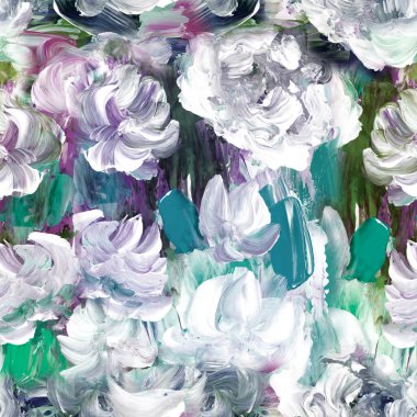 Kusursuz soyut çiçek deseni, orijinal el çizimi, izlenimcilik tarzı, renk dokusu, fırça darbeleri, sanat arkaplanı. Modern sanat.  