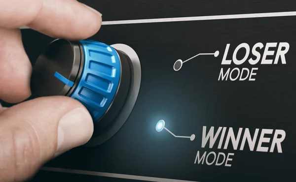 Man Turning Switch Change His Mindset Loser Winner Mode Concept — Stock Photo, Image