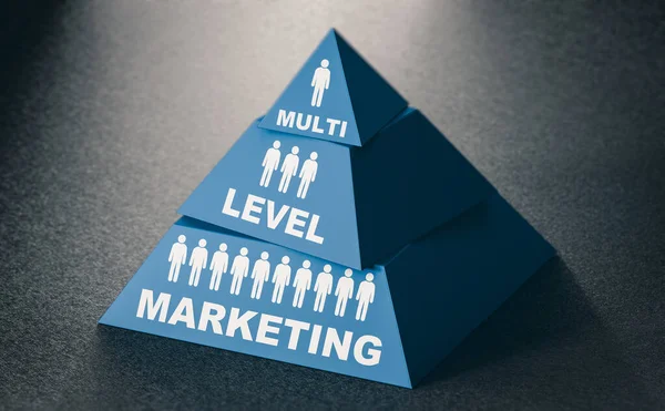 Illustration Eines Pyramidenschemas Auf Schwarzem Hintergrund Mehrstufiges Marketingkonzept — Stockfoto