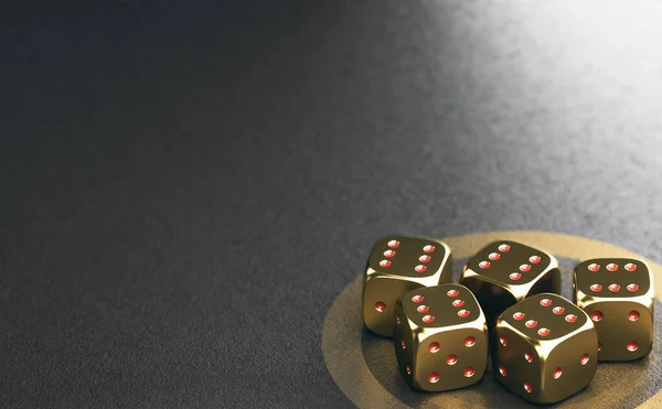 Illustration Five Sided Dices Face Six Top Black Golden Background — Stock Photo, Image