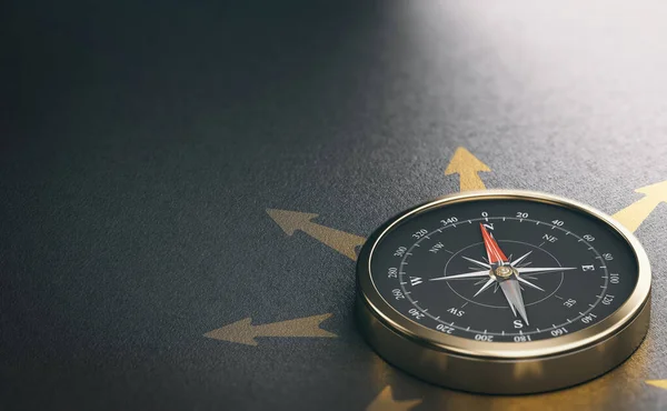 Illustration Eines Goldenen Kompasses Auf Schwarzem Hintergrund Mit Kopierraum Links — Stockfoto