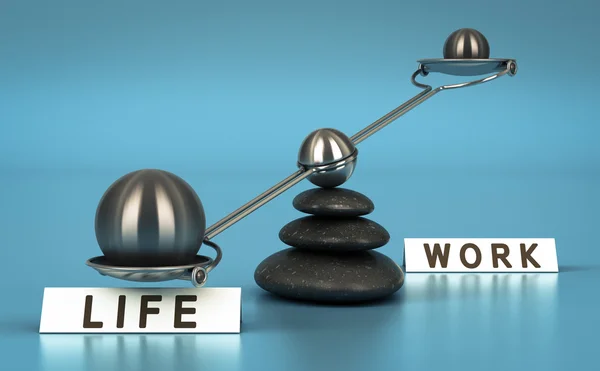 Εργασία και ισορροπία της ζωής πάνω από μπλε — Φωτογραφία Αρχείου