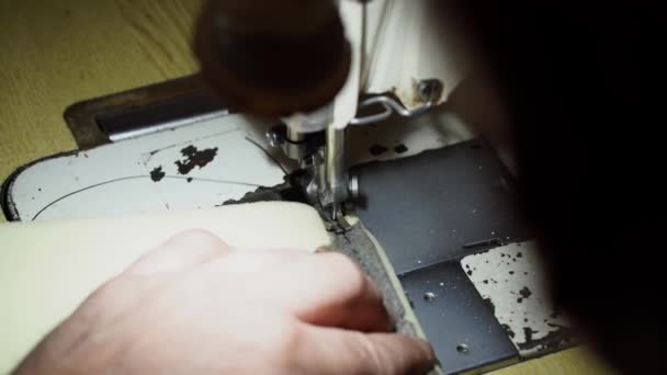 Ραπτομηχανή και mens χέρια ενός ράφτη — Αρχείο Βίντεο