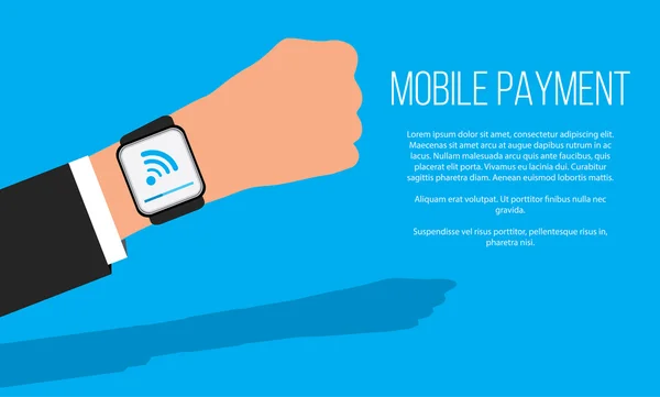 Paiements mobiles avec montre intelligente, concept de technologie de communication — Image vectorielle