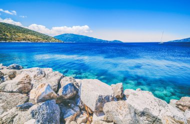 Deniz ve adalar yatay yaz aylarında, Kefalonia Yunanistan görüntülemek