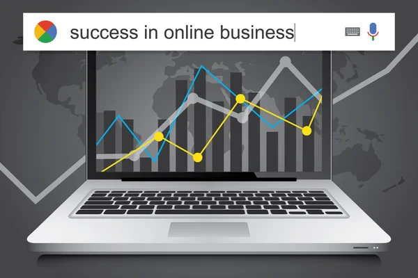 Ricerca sul web per informazioni su come raggiungere il successo nel business online — Vettoriale Stock