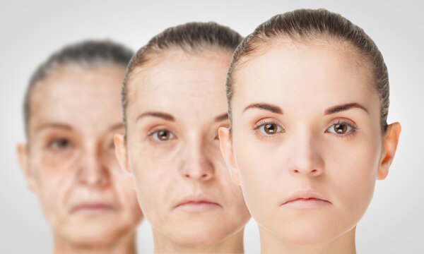 Процесс старения, омоложение антивозрастные процедуры кожи старая и молодая концепция
