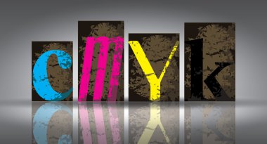 CMYK kavramı, reklam için gri vektör çizim şablonu