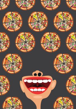 Pizza ve açık ağız vektör komik çizim