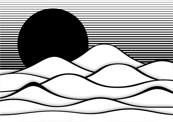 Op Art abstrakte Landschaft Schwarz-Weiß-Vektorillustration — Stockvektor