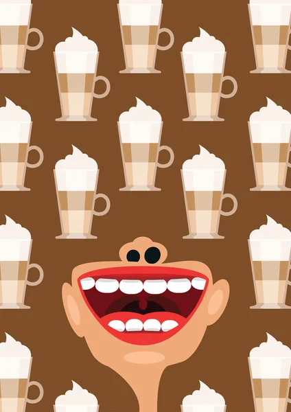 Mocha kahve ve açık ağız bir kafein bağımlılığı vektör olarak — Stok Vektör