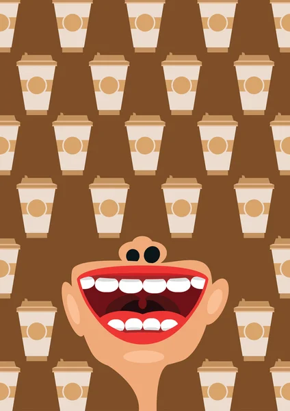 Kávéscsészét, és tátott szájjal vektor-koncepció koffein függőség — Stock Vector