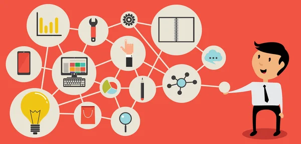 Infografía de hombre de negocios con iconos de mapa mental — Vector de stock