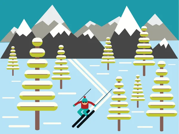 Diapositivas de esquiador de la ilustración de vectores de montaña — Vector de stock