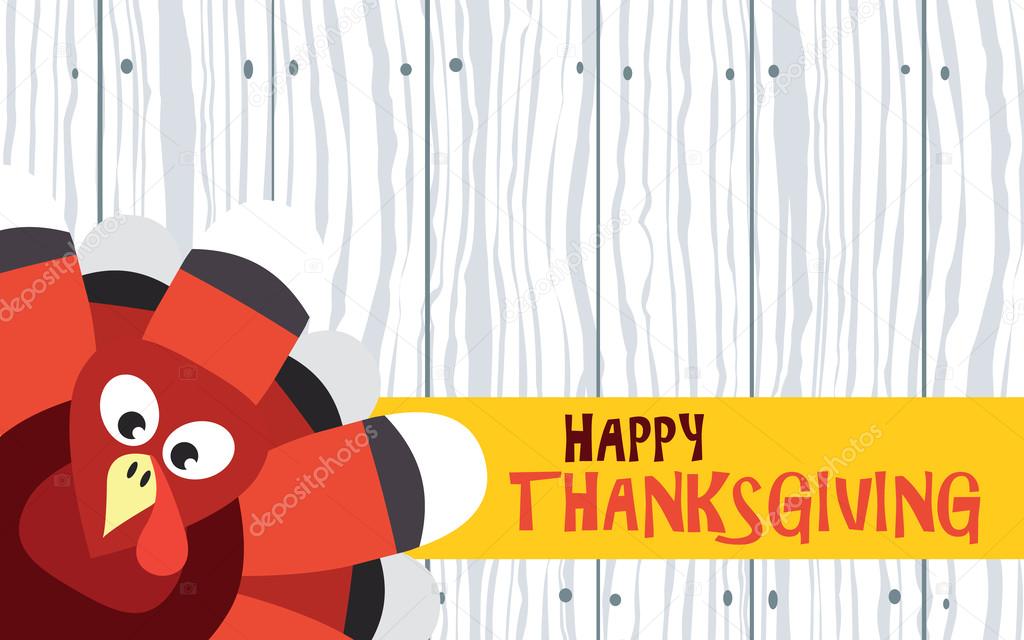 Happy Thanksgiving turkey on wood plank, vector card