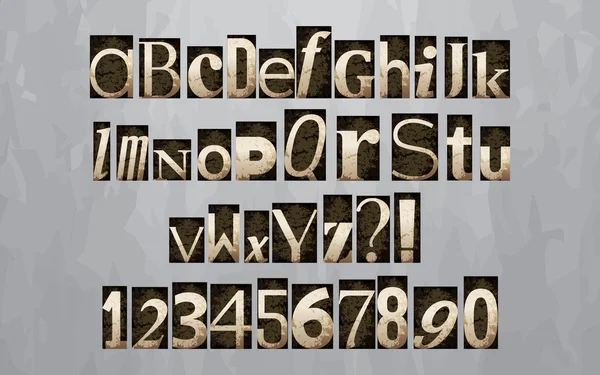 Εκτύπωση μπλοκ αλφάβητο letterpress, διάνυσμα — Διανυσματικό Αρχείο