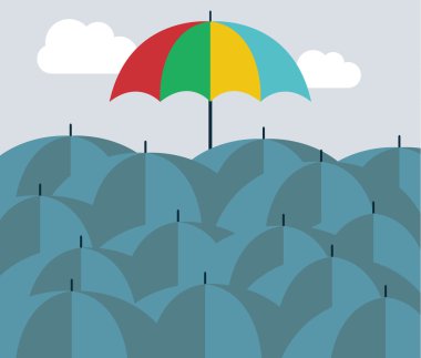 Concept of leader. Different umbrella over many others clipart