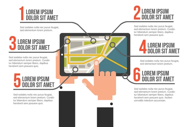 Tablet mit Karteninfografik, Vektorillustration — Stockvektor