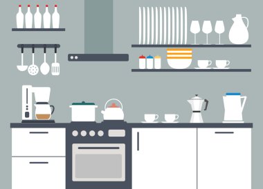 Mutfak iç, vektör illustriation ile kutsal kişilerin resmi