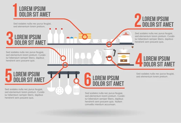 부엌 인테리어, infographic 벡터 일러스트 레이 션 — 스톡 벡터