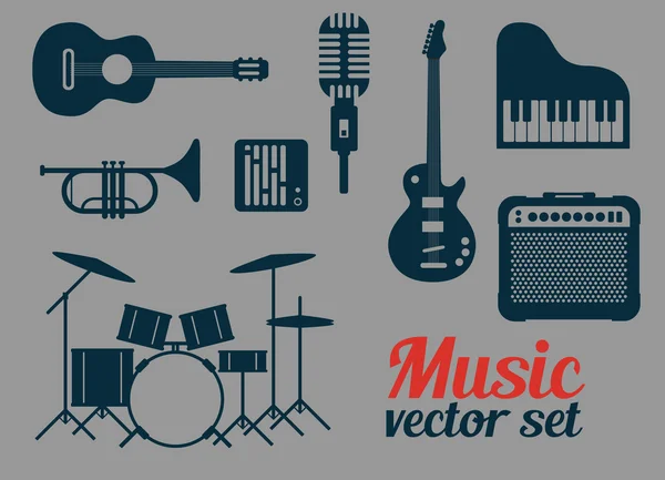 Instrumentos de música rock ícones conjunto vetor ilustração — Vetor de Stock