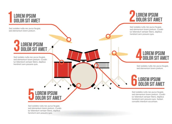 Instrumentos de percussão ícone vetor infográfico — Vetor de Stock