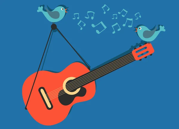 Κιθάρα με τραγούδι πουλιά φορέα μουσικής έννοια — Διανυσματικό Αρχείο