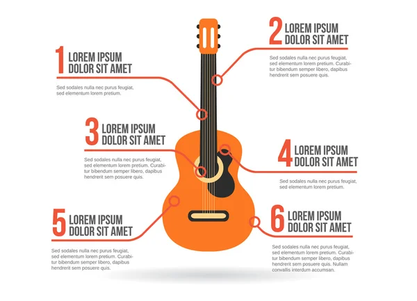 Klasik Gitar simge vektör Infographic — Stok Vektör