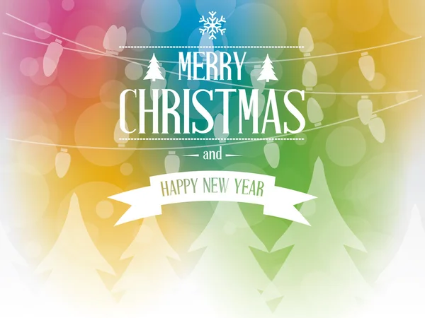 Feliz Navidad tarjeta de felicitación con luces borrosas — Vector de stock