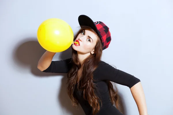 Closeup fashion studio portrait of hipster young girl — Stock Photo, Image