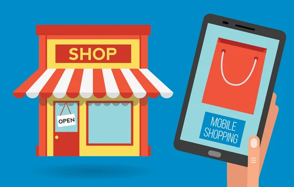 Mobile shopping apps su tablet, illustrazione vettoriale — Vettoriale Stock