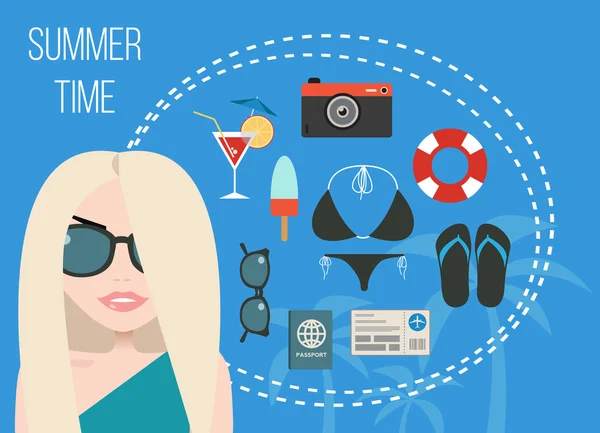 Set van vakantie vector iconen, zomertijd concept — Stockvector