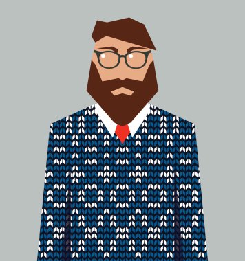 Jakarlı örme kazak, erkekte hipster vektör