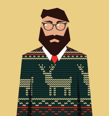 Jakarlı örme kazak, erkekte hipster vektör