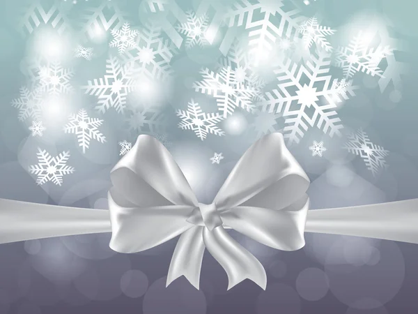 White bow and ribbon on snow flakes, vector — Stock Vector