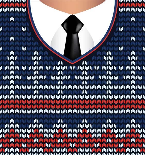 Jacquard knitted sweater and white shirt with tie — Stock Vector