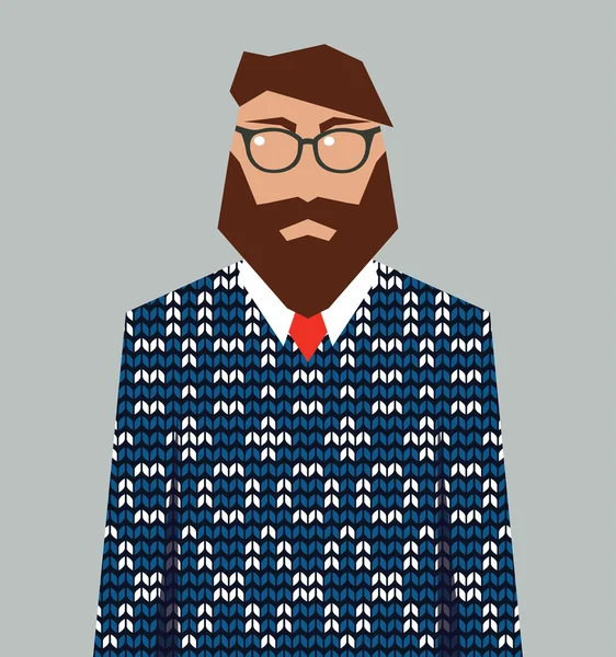 Hipster człowieka w sweter z dzianiny żakardowe, wektor — Wektor stockowy