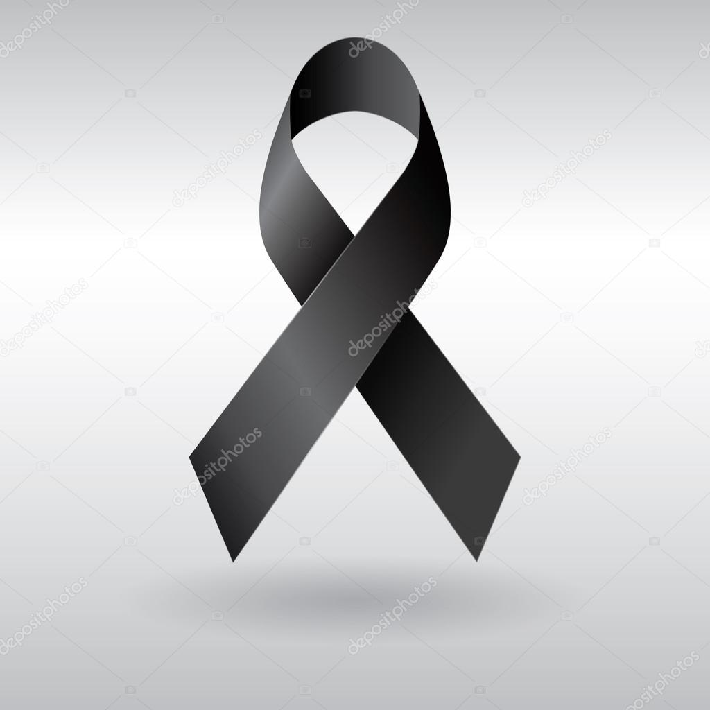 Black ribbon vector mourning and melanoma sign