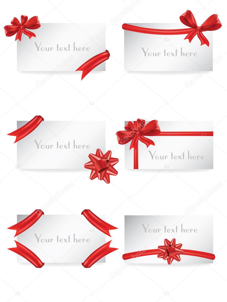 Vector set of gift card notes with red bows