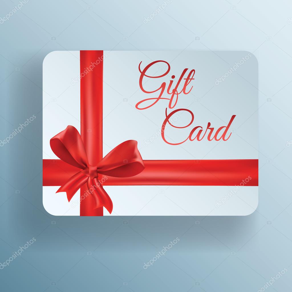 Paper gift card with red bow, vector icon